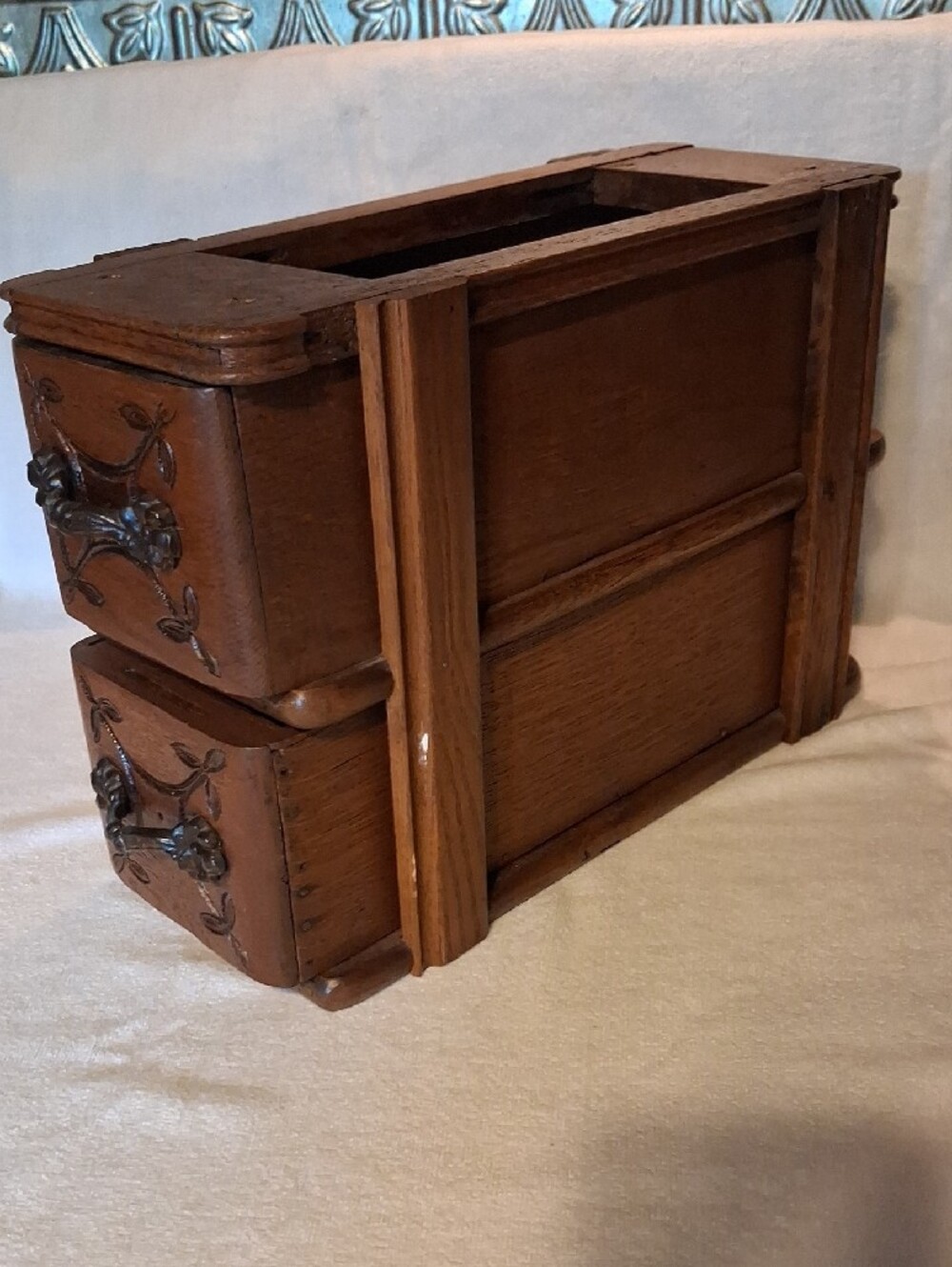 Antique Treadle Sewing Machine Drawers Oak Wood Jugendstil Design - Picture 5 of 7